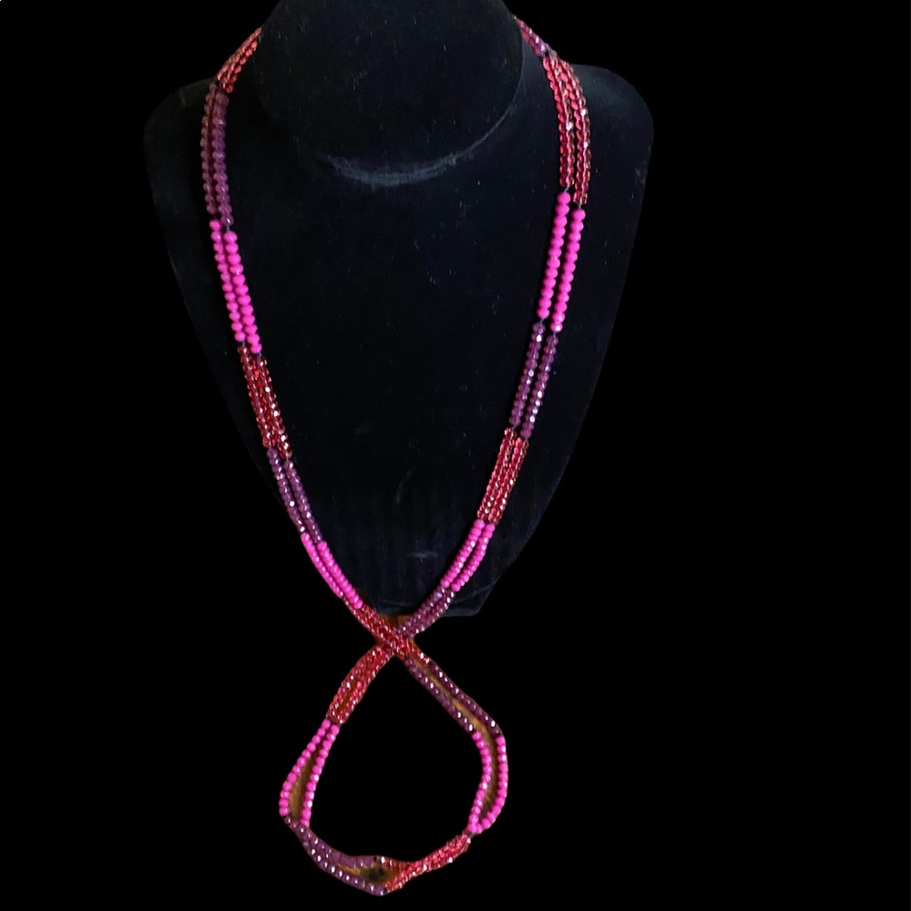 Long purple and pink beaded necklace